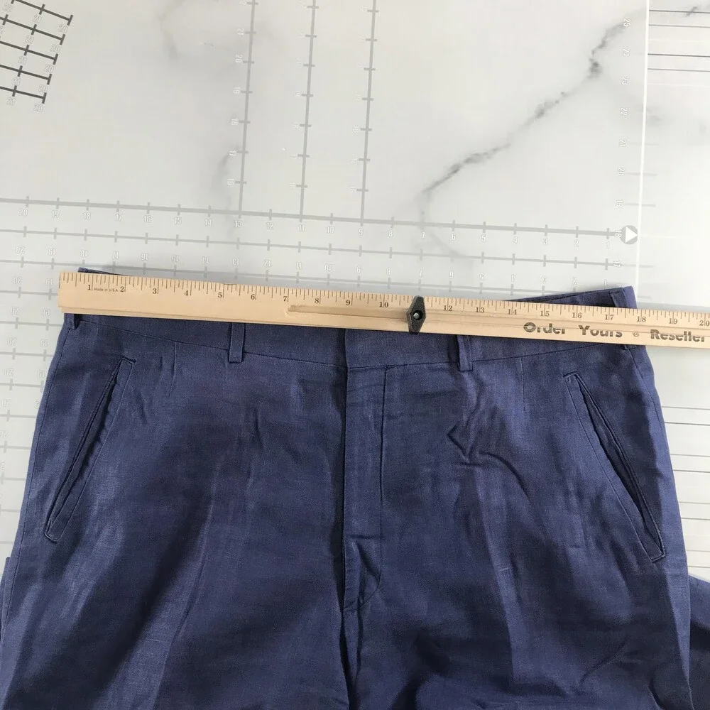 Fioravanti Linen Dress Pants Mens 36x27 Blue Flat Front Straight Leg Lightweight